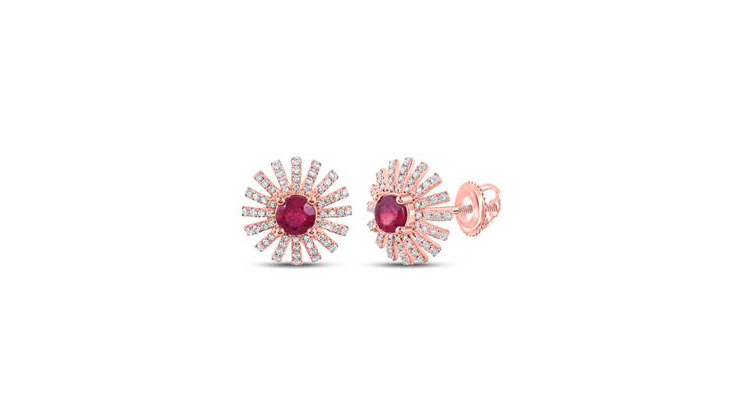 14k Rose Gold 1 & 3/8 Cttw Ruby 1/2 Cttw Diamond Earrings