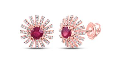 14k Rose Gold 1 & 3/8 Cttw Ruby 1/2 Cttw Diamond Earrings
