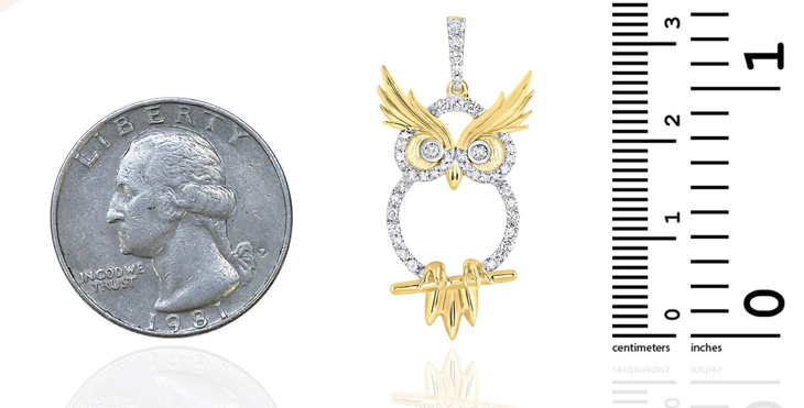 10k Yellow Gold 1/3 Cttw Diamond Owl Pendant