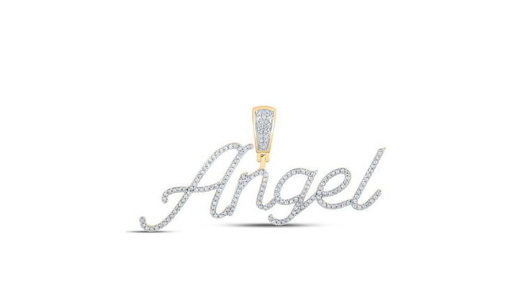 10k Yellow Gold Angel 1/2 Cttw Diamond Nameplate