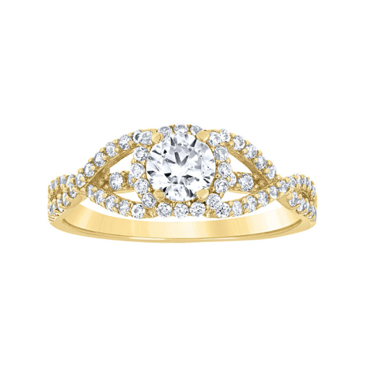 10k Yellow Gold Cubic-Zirconia Halo Twisted Engagement Ring