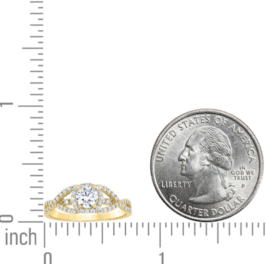 10k Yellow Gold Cubic-Zirconia Halo Twisted Engagement Ring