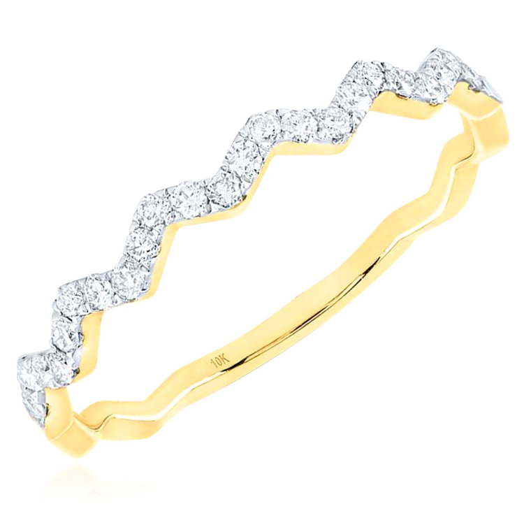 10k Yellow Gold 1/5 Cttw Diamond Zig Zag Stackable Ring Band