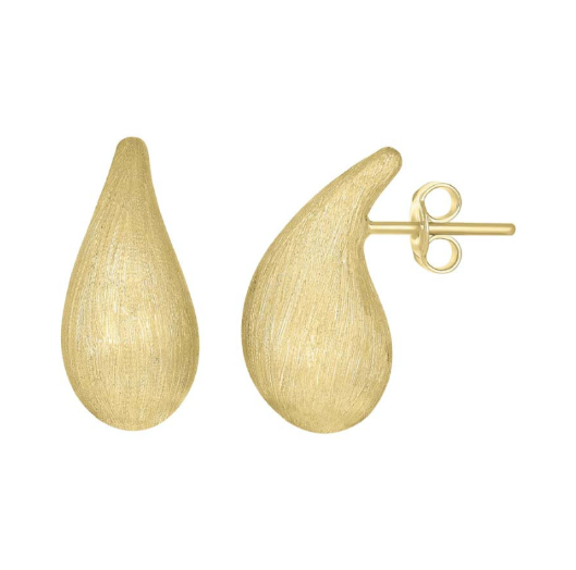14k Yellow Gold Teardrop Scratch Finish Stud Earrings
