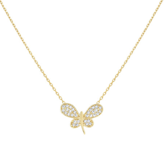 14k Yellow Gold Dragonfly Cz Necklace 18" (16"+2")