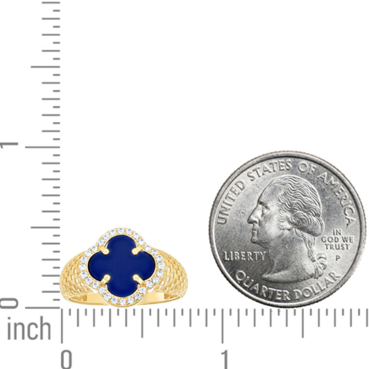 14K Gold Blue Clover Ring – CZ Lucky Charm Jewelry