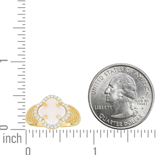 14K Gold White Clover CZ Ring – Elegant Gift Jewelry