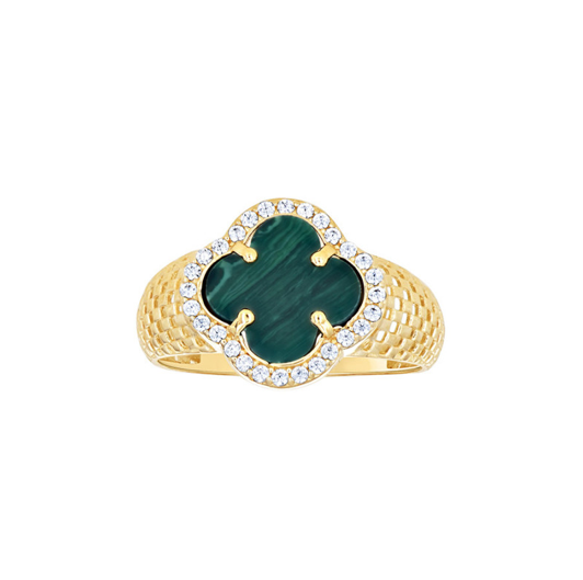 14k Yellow Gold Green Clover Cz Ring