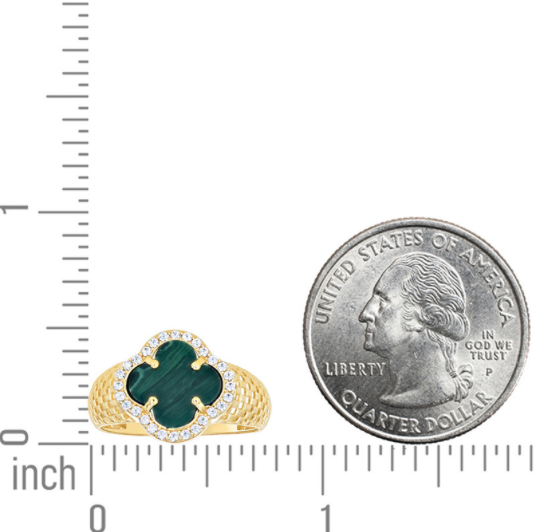 14k Yellow Gold Green Clover Cz Ring