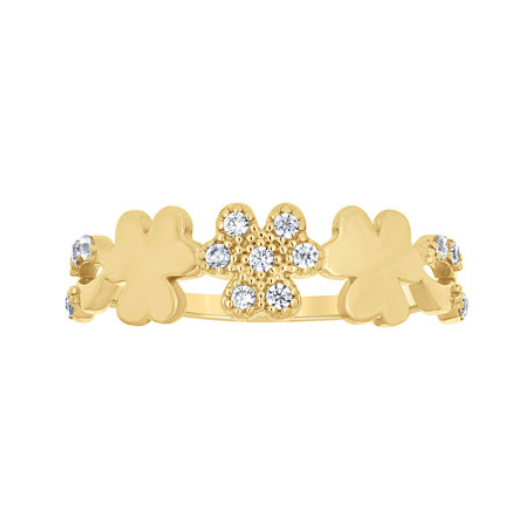 14K Yellow Gold Women’s CZ Infinity Clover Heart Ring – Good Luck Symbol Jewelry