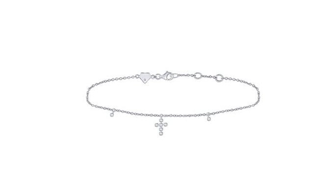 Sterling Silver Women's Round Diamonds Dangling Cross Bracelet