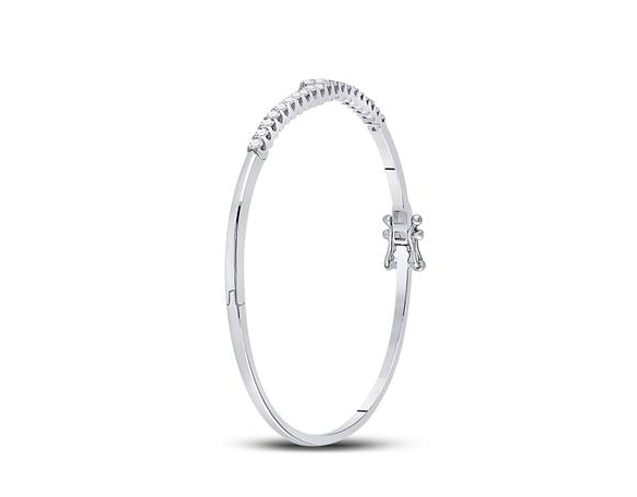 14K White Gold Bypass Diamond Bangle