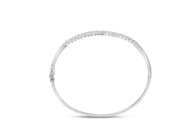 14K White Gold Bypass Diamond Bangle