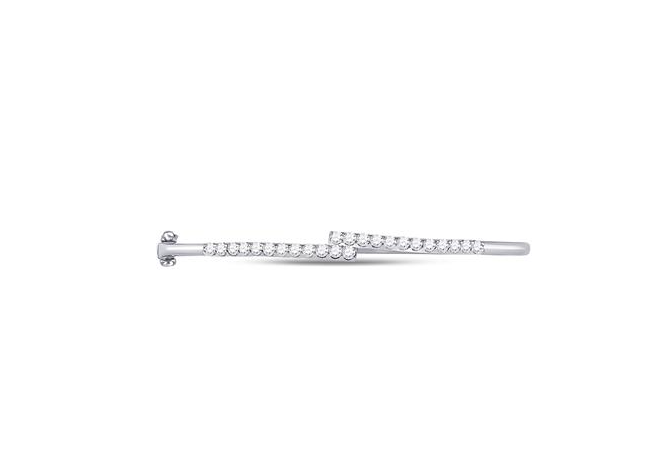 14K White Gold Bypass Diamond Bangle