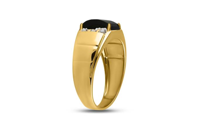 10k Yellow Gold Mens Black Onyx 0.02 Cttw Diamond Ring