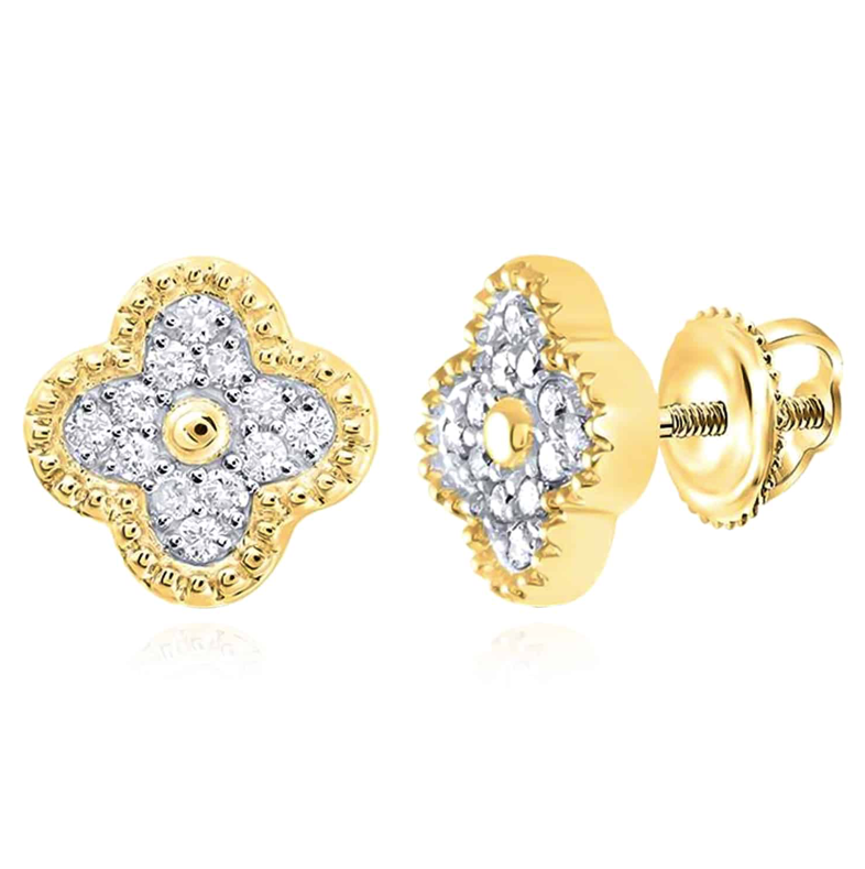10K Gold 1/6 Cttw Diamond Clover Studs