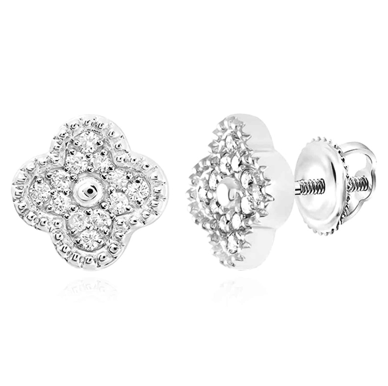 10K Gold 1/6 Cttw Diamond Clover Studs