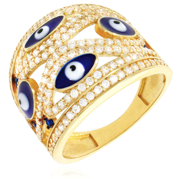 10K Evil Eye Good Luck Blue Enamel Ring