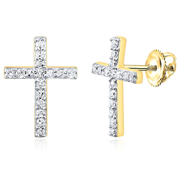 10k 1/8 Cttw Diamond Cross Earrings
