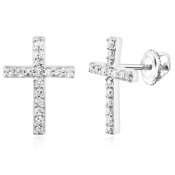 10k 1/8 Cttw Diamond Cross Earrings