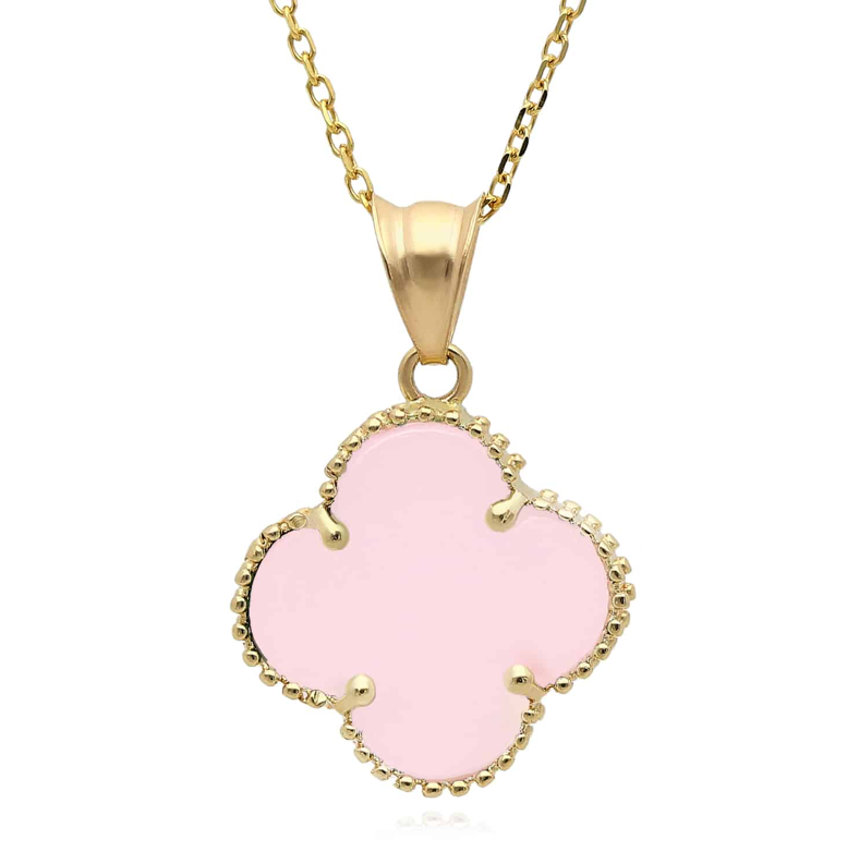 10k Yellow Gold Pink 12mm Clover Charm