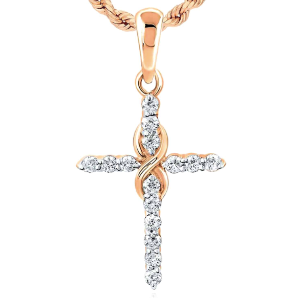 Diamond-studded 10k gold infinity cross charm, 1/6 cttw"