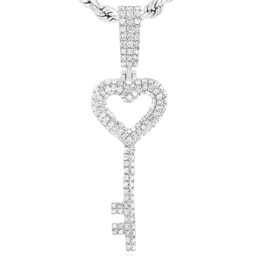 Sterling Silver Heart 5/8 Cttw Diamond Key