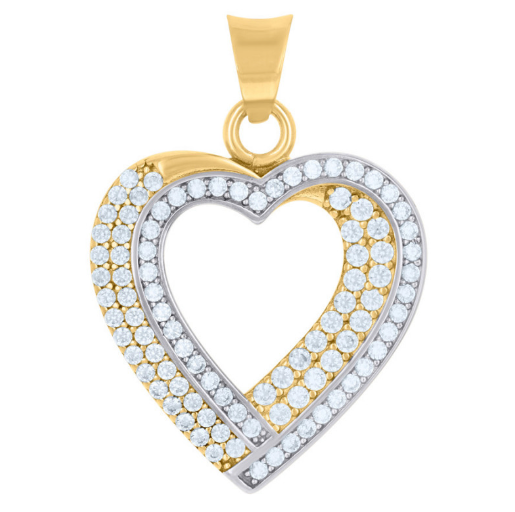 14k Yellow Gold Two Tone CZ Heart Charm