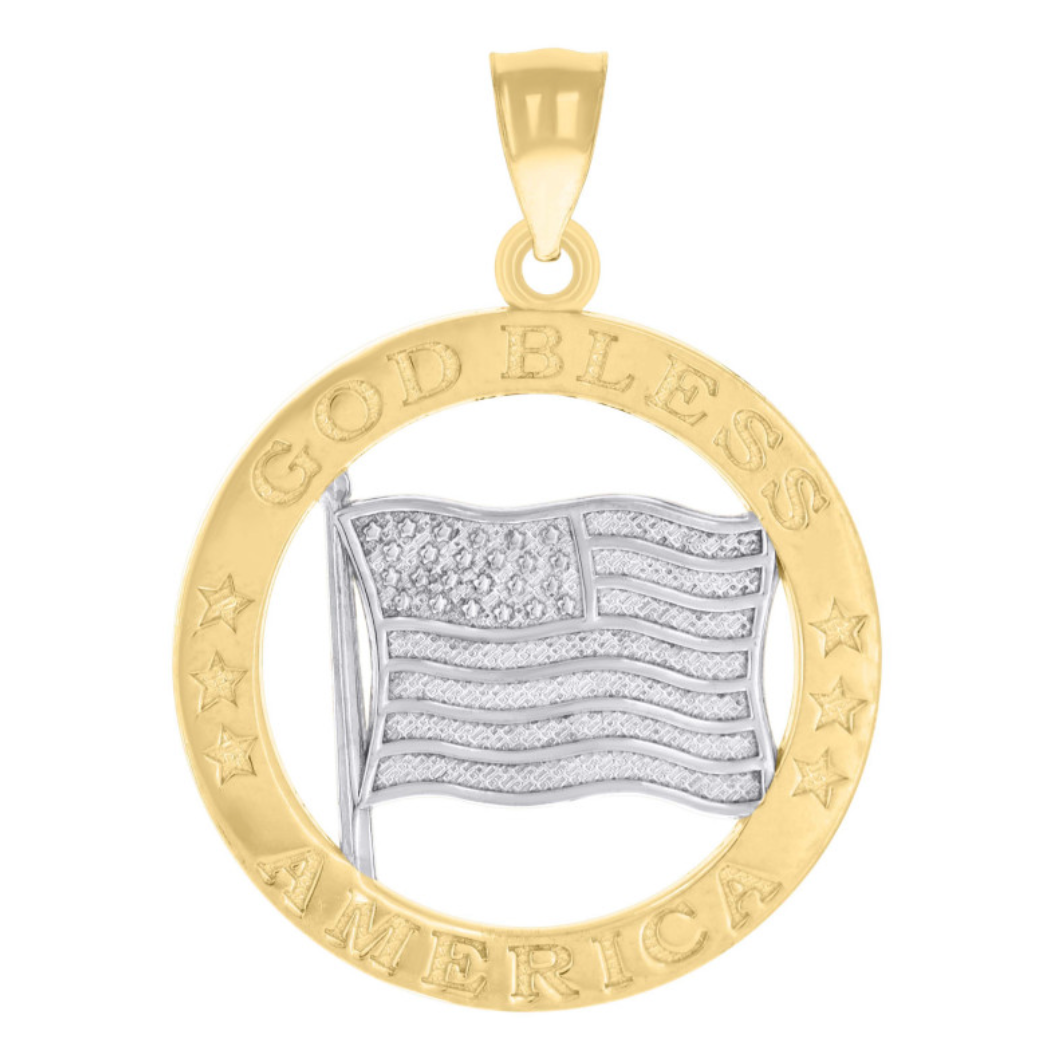 14K Yellow Gold God Bless America USA FLAG Patriotism Charm