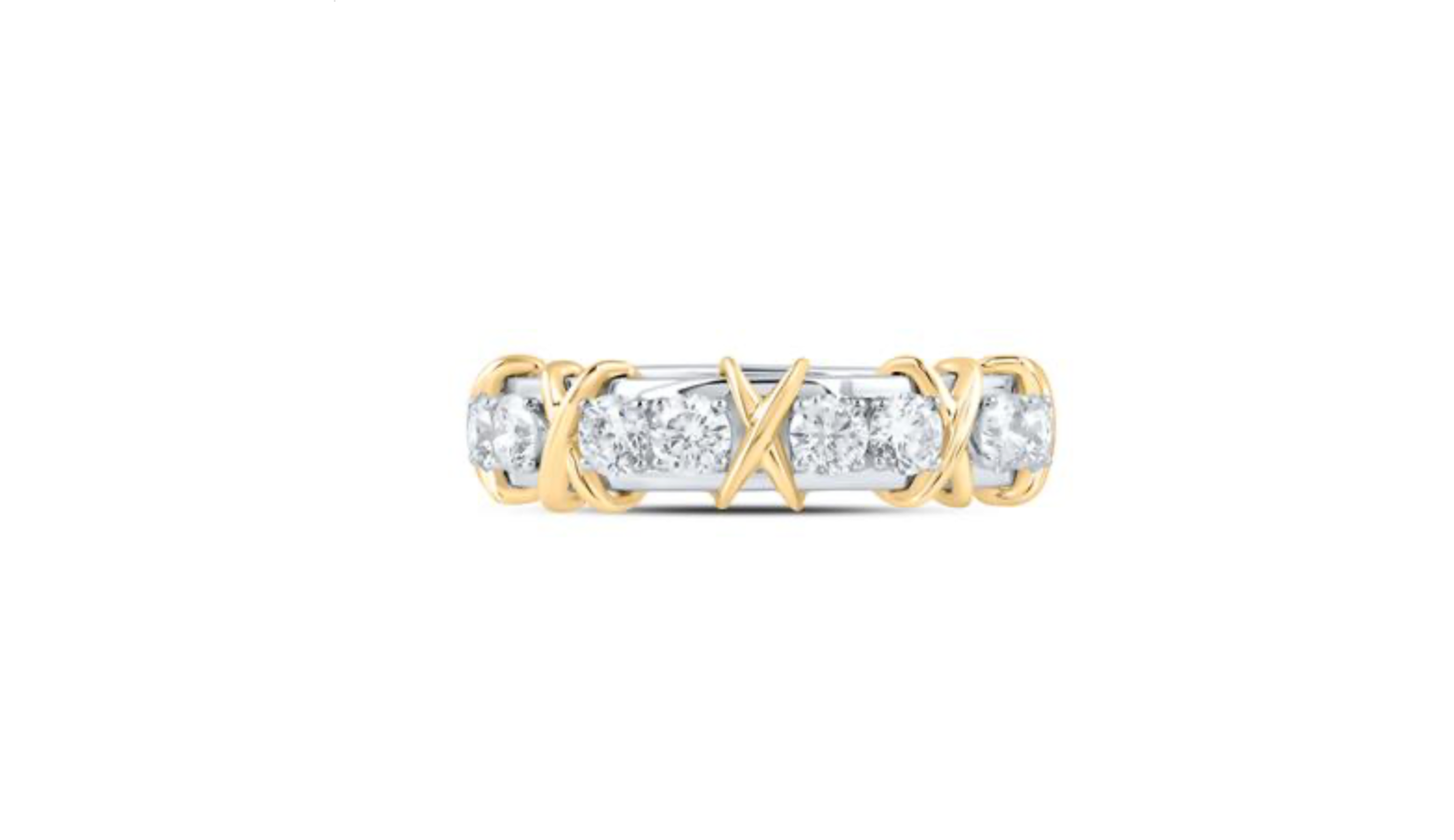 Gold and silver ring with diamonds on a white background