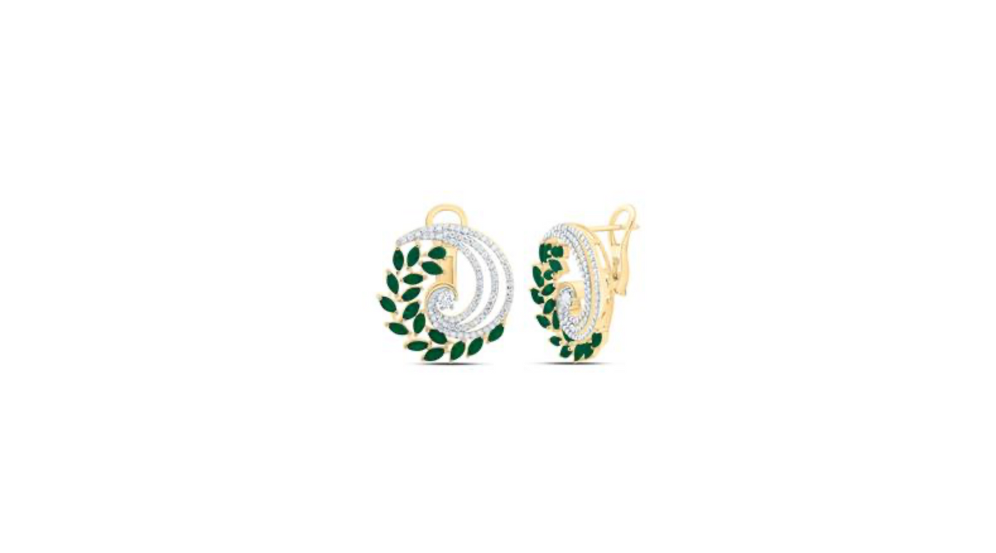 Pair of earrings with green gemstones on a white background