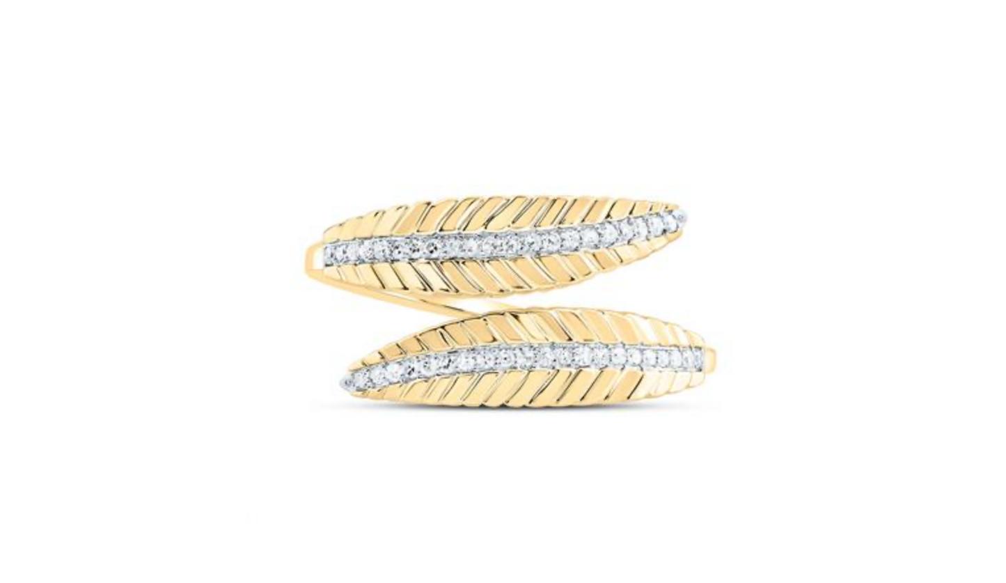 1/8 CTW Diamond Leaf Ring in 14k Yellow Gold | Perfect Gift