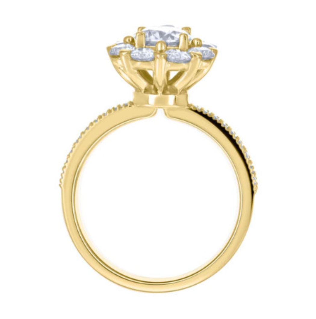 Gold ring with a diamond on a white background