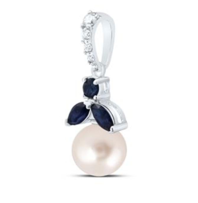14K Gold Diamond, Pearl & Blue Sapphire Pendant