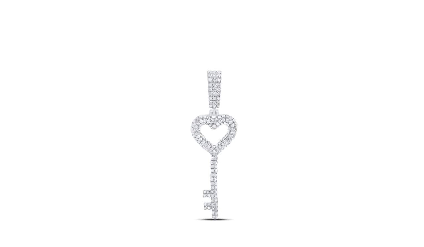 Sterling Silver Heart 5/8 Cttw Diamond Key