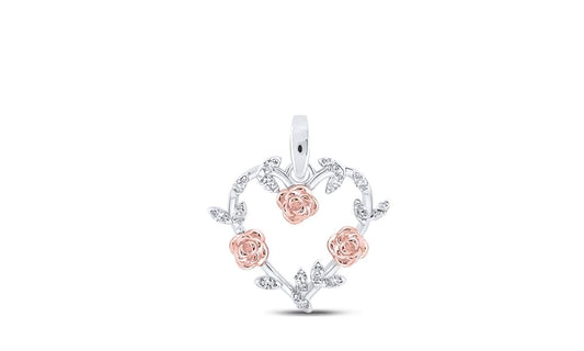 Sterling Silver Rose Heart Diamond Charm