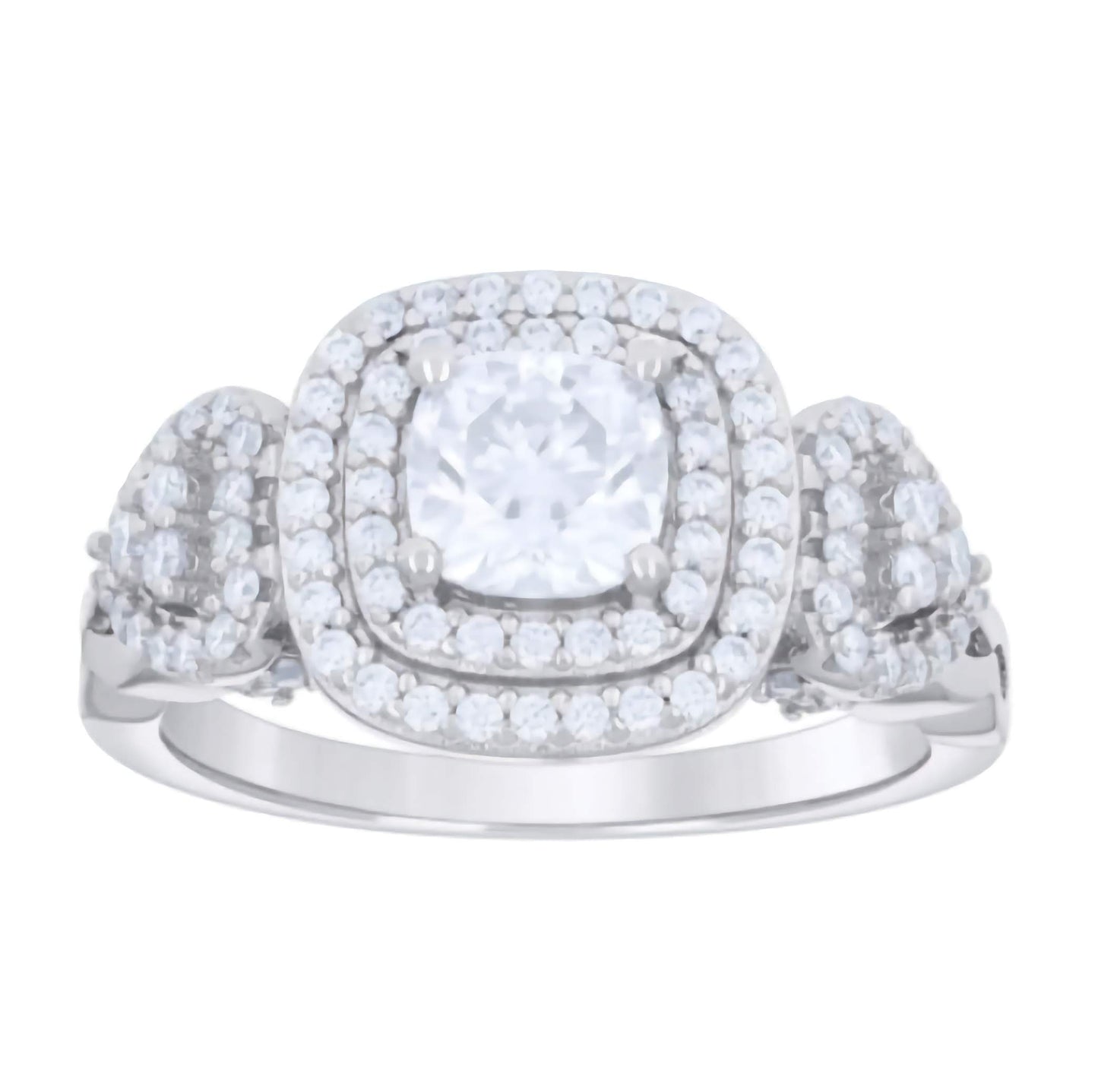 Sterling Silver White Sapphires Double Halo Ring