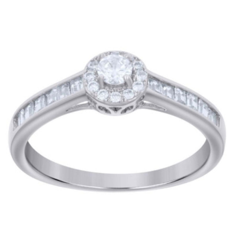 Sterling Silver Women’s Cubic-Zirconia Duo Bridal Ring Set with Radiant Center Stone