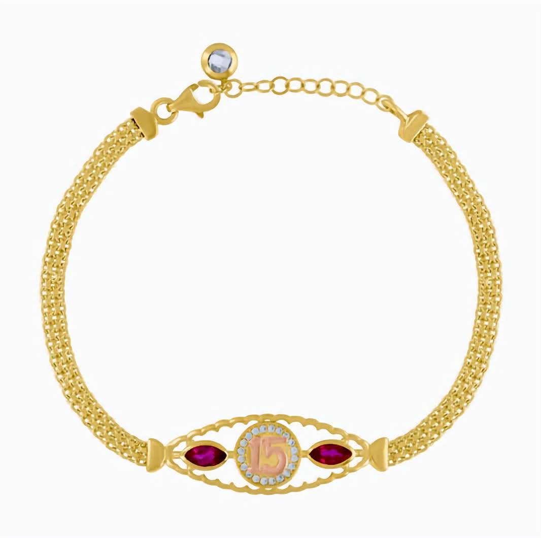 10k Yellow Gold Sweet 15 Birthday Quinceanera Bracelet