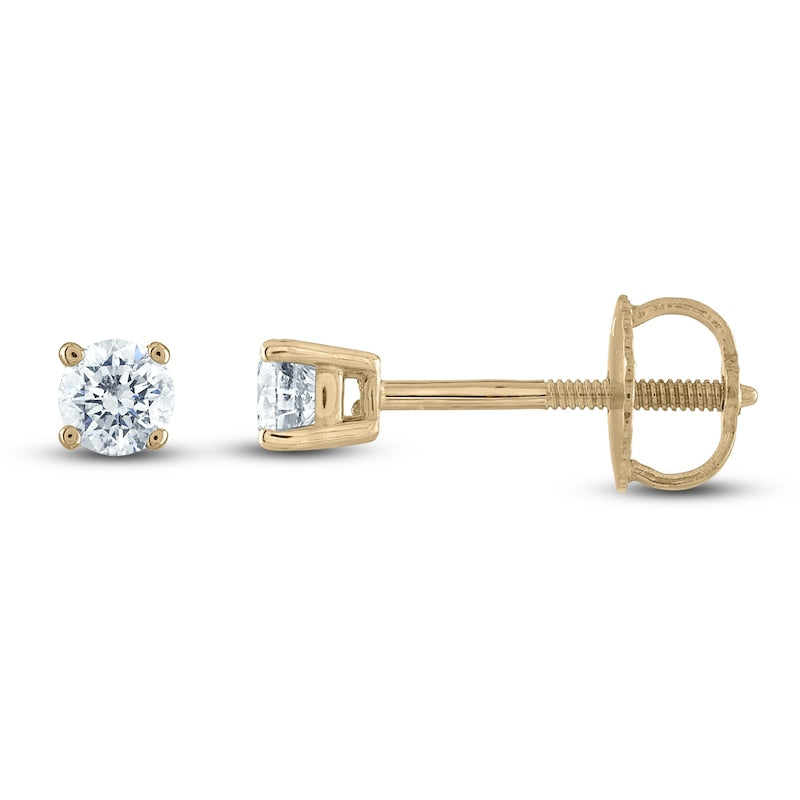 10k Yellow Gold 2mm Round Diamonds Solitaire Studs with screw backs 