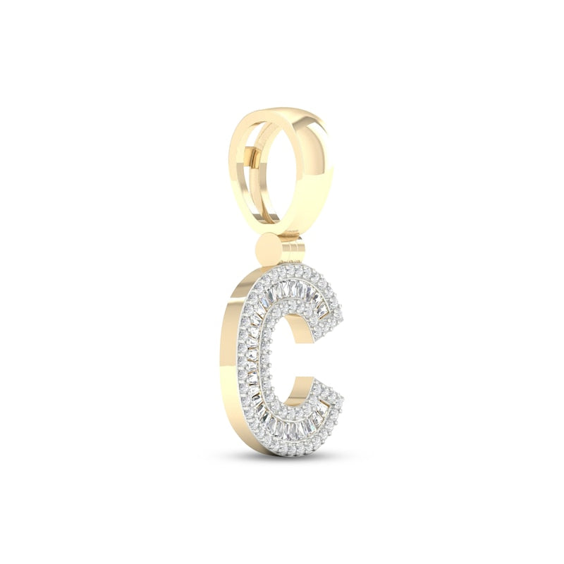 10K Baguette Round Diamond Initial "C"