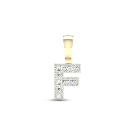 10K Baguette Round Diamond Initial "F"