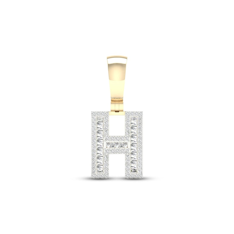 10K Baguette Round Diamond Initial "H"