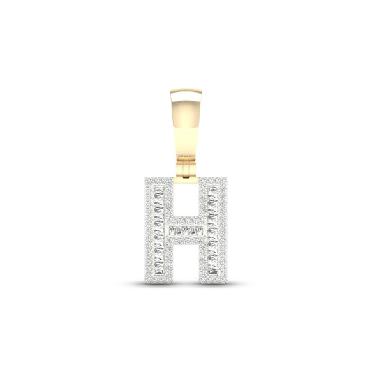 10K Baguette Round Diamond Initial "H"