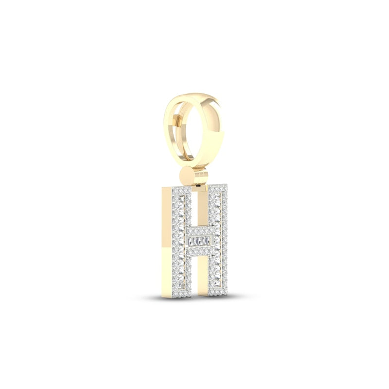10K Baguette Round Diamond Initial "H"