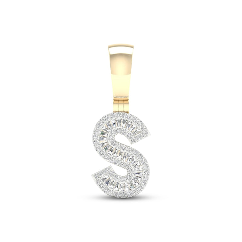 10K Baguette Round Diamond Initial "S"