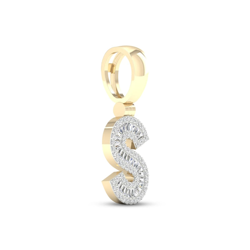 10K Baguette Round Diamond Initial "S"