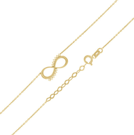 Adjustable 14K gold infinity necklace with sparkling cubic zirconia