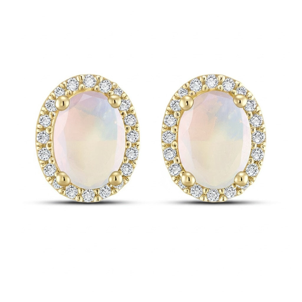 Front view of Anna M natural opal and diamond earrings