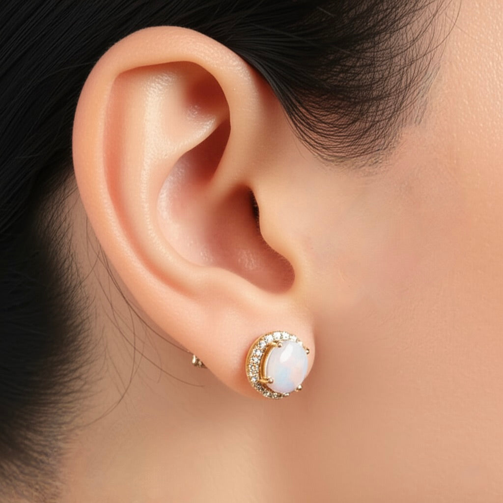 Anna M 0.20 CT Diamond & 1 CT Natural Opal Gemstone Earrings